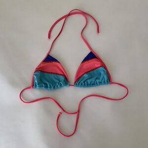 PHAX Bikini Swim Top Women M Pink Blue Triangle String Tie Beach Pool Barbiecore
